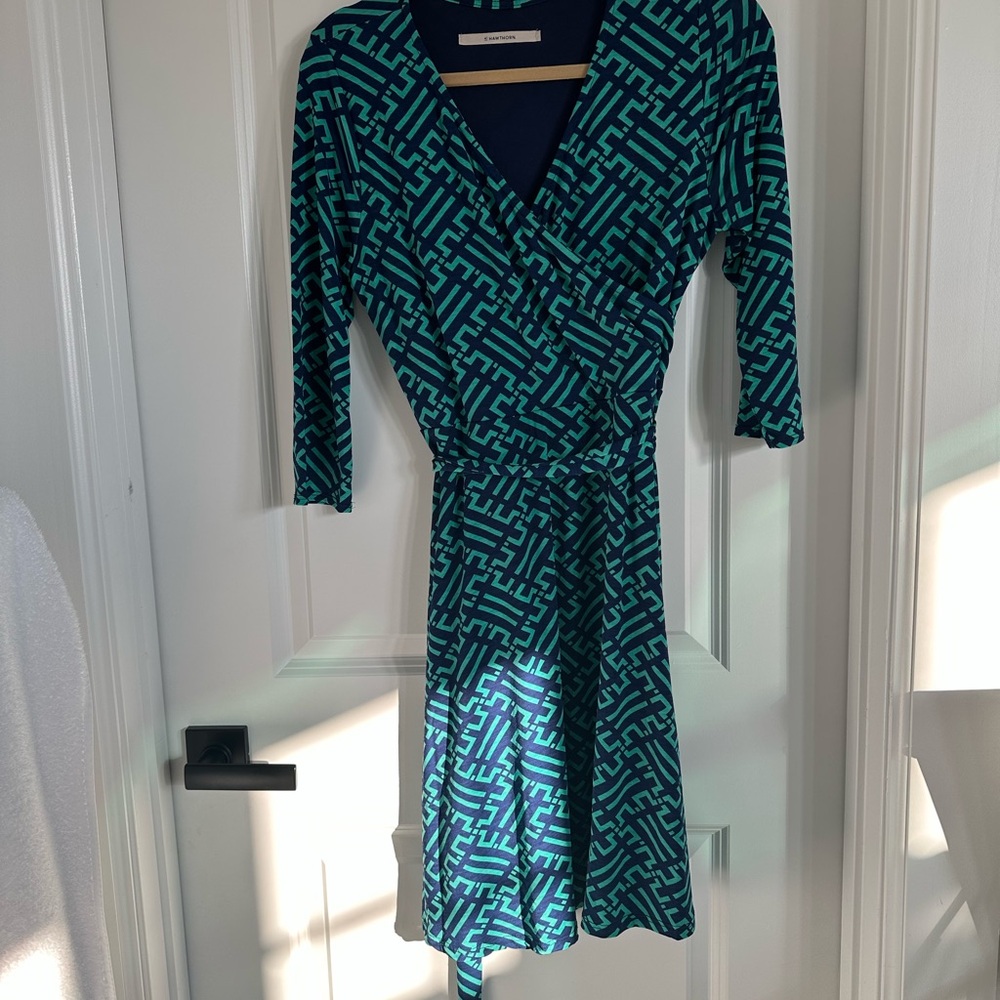 Hawthorn green and blue Patterned 3/4 Sleeve Dress